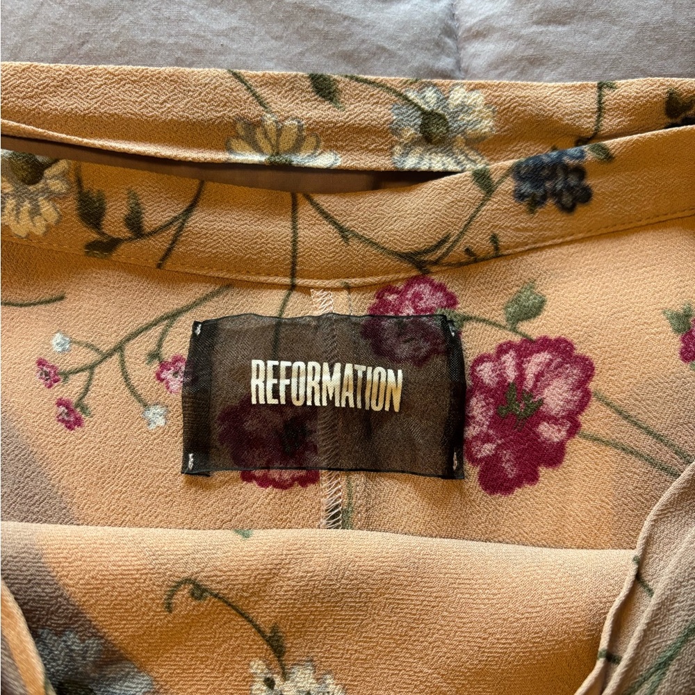 Reformation Rose Floral High-Low Wrap Skirt with Pink & Blue Flowers - Picture 2 of 5